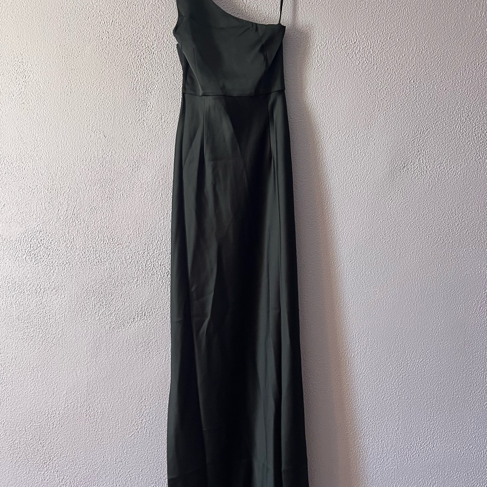 BHLDN Black Satin One-Shoulder Dress